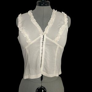 Vintage Forever 21 White Ruffle Shirt Size S